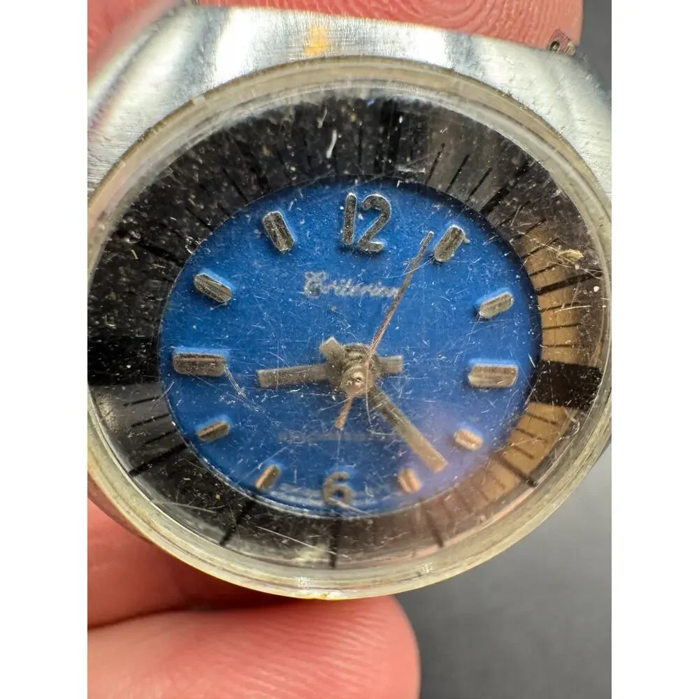 Vintage Criterion Shock Resistant Watch Swiss Movement Wind Up Blue Dial No Band